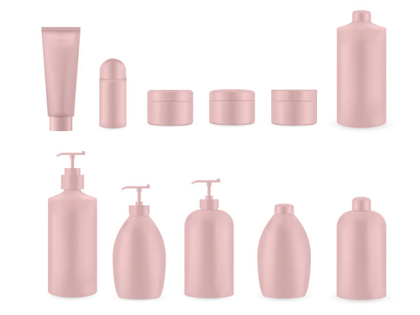 一套现实的空包装豪华化妆品产品。收集塑料容器的空白模板。瓶装液体，护肤霜。矢量模型孤立在白色背景图片下载