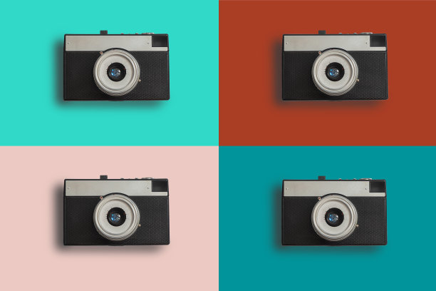 彩色拼贴与复古的照片相机图片下载