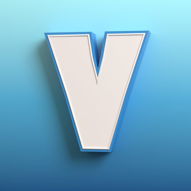 卡通3d字体，3d渲染，字母V图片下载