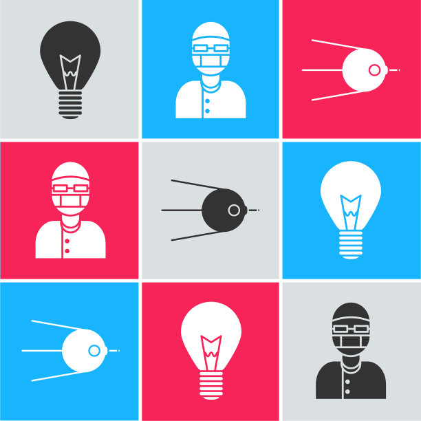 设置灯泡与概念的想法，助理和卫星图标。向量图片下载