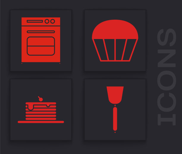 设置抹刀，烤箱，松饼和堆叠煎饼图标。向量图片下载