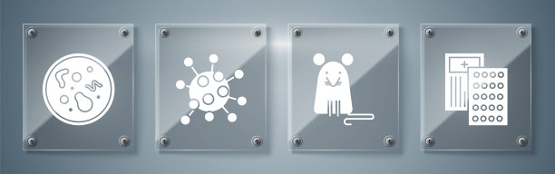 吸塑包装，老鼠，细菌和细菌。方形玻璃面板。向量图片下载