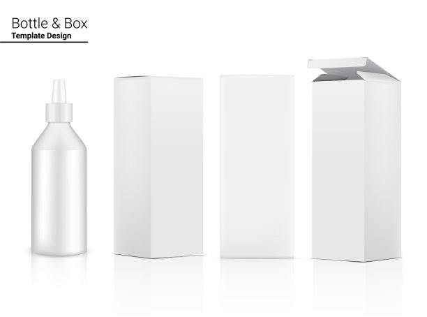 光滑的瓶子模拟逼真的化妆品和3维盒护肤和抗皱或食品和饮料商品在白色背景插图。卫生保健和医疗。图片下载