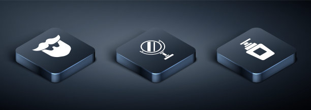 设置等距胡子和胡子，瓶子的洗发水和圆形化妆镜图标。向量图片下载