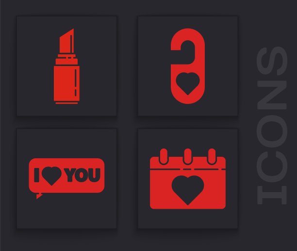 日历设置为3月8日，口红，请不要打扰与心和讲话气泡与我爱你图标。向量图片下载