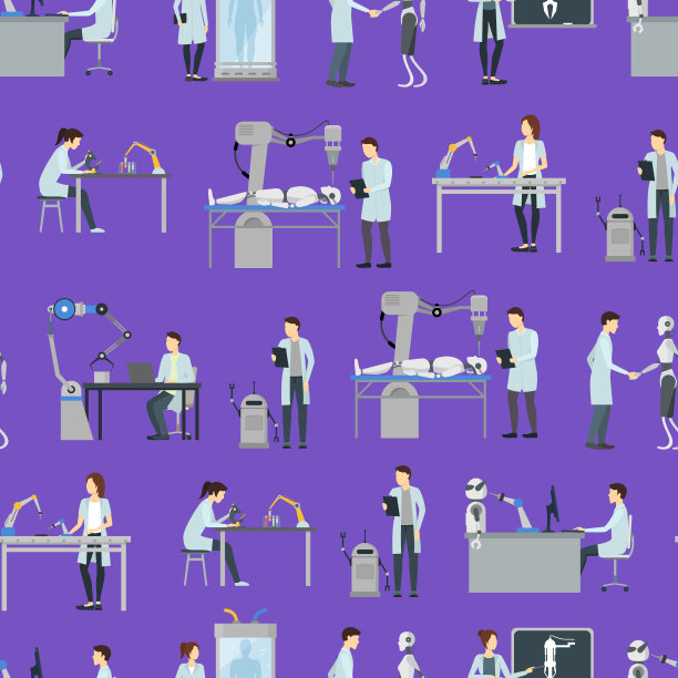 卡通人物人工智能科学家无缝模式背景。向量图片下载