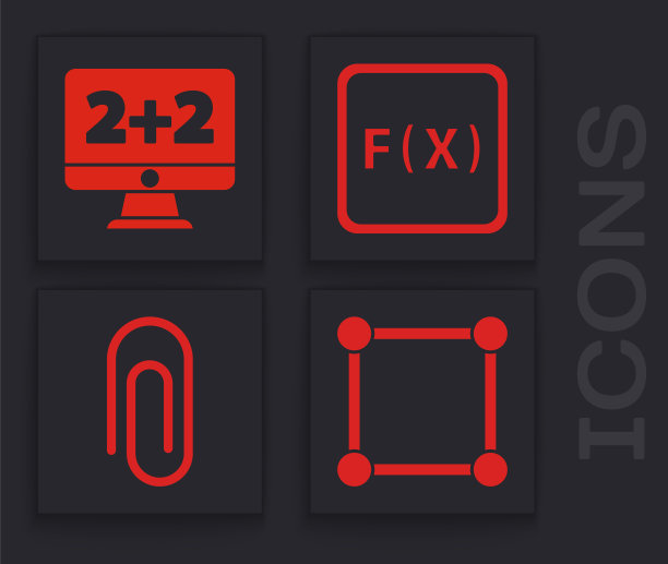 设置几何图形正方形，方程解，函数数学符号和回形针图标。向量图片下载