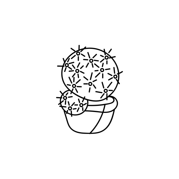 涂色书页装饰仙人掌在一个锅为成人和儿童。手绘矢量插图。多肉植物或仙人掌。黑色和白色图片下载