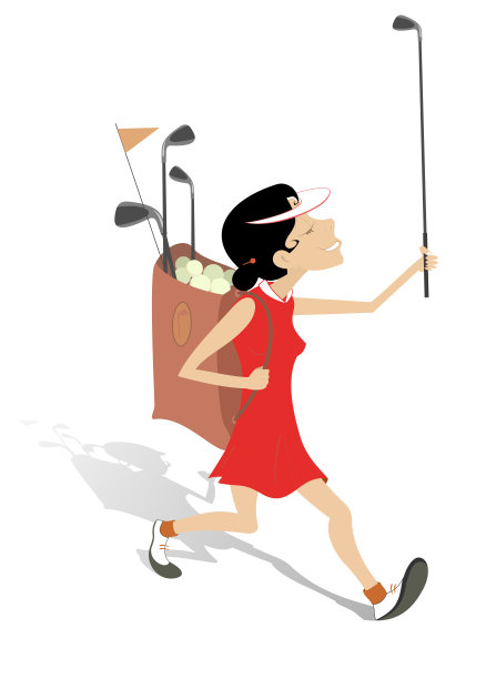 女高尔夫球手去打高尔夫插图素材图片