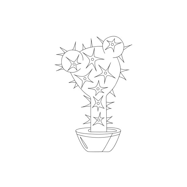 涂色书页装饰仙人掌在一个锅为成人和儿童。手绘矢量插图。多肉植物或仙人掌。黑色和白色图片下载