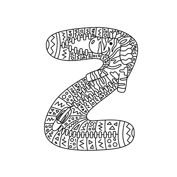 字母表。字母z着色。可爱的物体孤立在白色的背景:斑马，拉链。涂鸦风格。矢量插图。图片下载