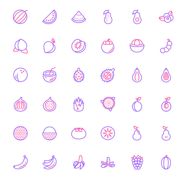 一套水果和新鲜的图标线条风格。图片下载
