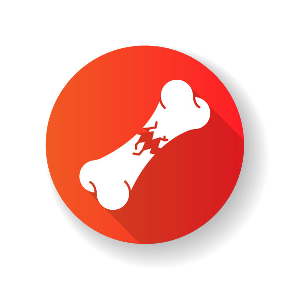 断骨红平设计长影字形图标。影响,导线断裂。事故。伤害身体的一部分。创伤的治疗。医疗保健。医疗条件。剪影RGB彩色插图图片下载