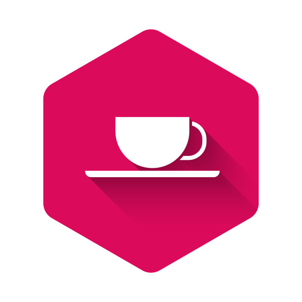 白色咖啡杯图标孤立与长影子。茶杯。热喝咖啡。粉红色的六角按钮。矢量图图片下载