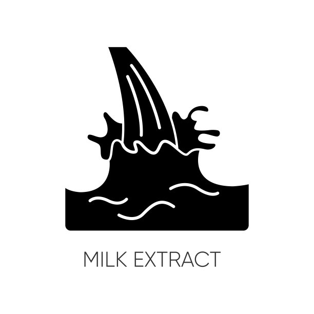牛奶提取黑色象形图标。蛋白质的来源。天然的护肤品。有机处理组件。美容液。抗衰老的面霜。白色空间上的剪影符号。向量孤立的插图图片下载