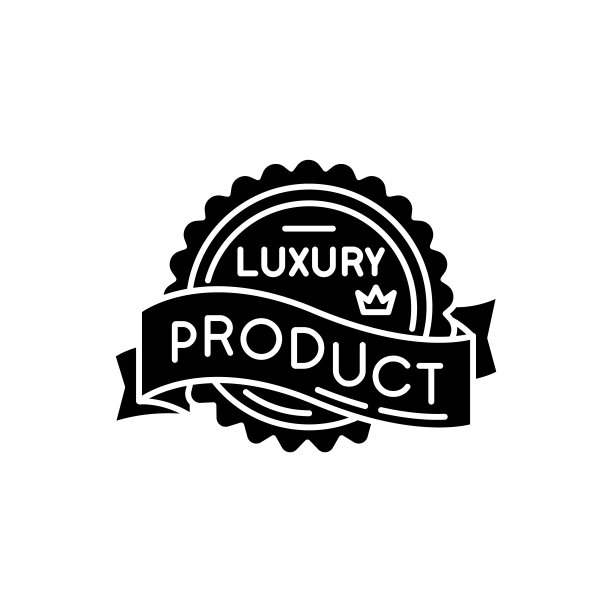 奢侈品黑色字形图标。品牌资产，优越地位剪影符号的空白。昂贵的优质商品徽章皇冠和旗帜丝带矢量孤立的插图图片下载