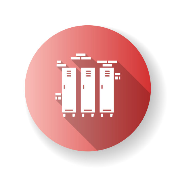 储物柜红色扁平设计长影字形图标。学校，大学，大学的橱柜。保持个人物品。健身房存储隔间。金属壁橱。剪影RGB彩色插图图片下载