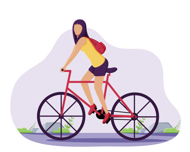 大自然中的女人和自行车图片下载