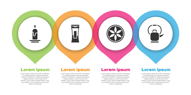 集燃烧蜡烛，香波瓶，叶植物自然和带柄水壶。业务信息模板。向量图片下载