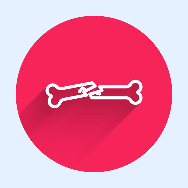 白线人断骨图标孤立长影。红色圆圈按钮。矢量图图片下载