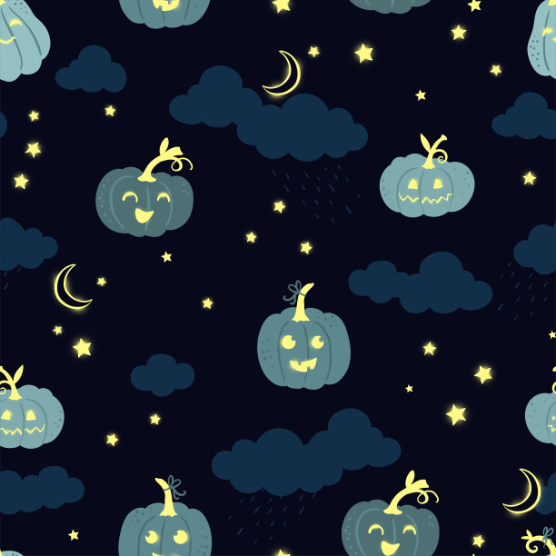 有趣的手绘万圣节无缝图案与幽灵，南瓜，蝙蝠和糖果。伟大的万圣节概念，纺织品，横幅，壁纸，包装-矢量设计图片下载