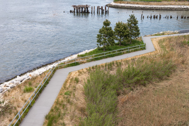 皇后区长岛市猎人点南公园河边的空旷小径图片下载