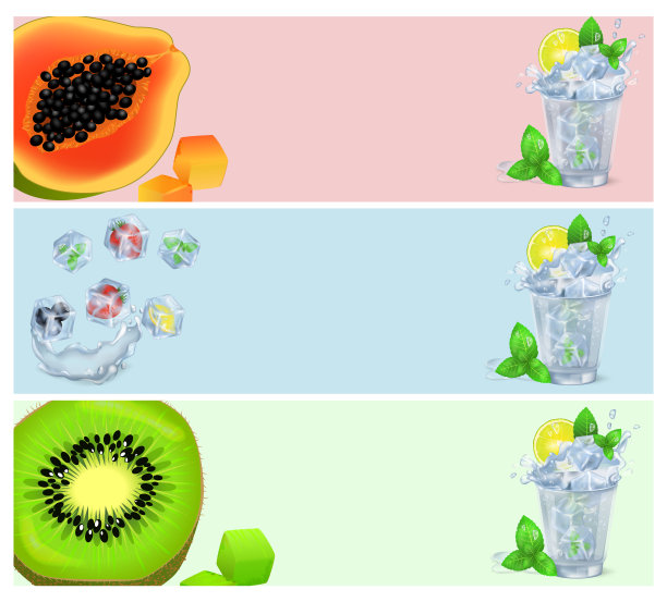 一套旗帜与热带水果在冰块图片下载