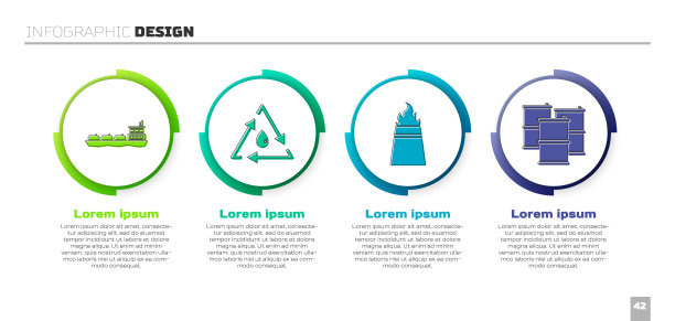 集油船，油滴与回收，石油钻机与火和桶油。业务信息模板。向量图片下载
