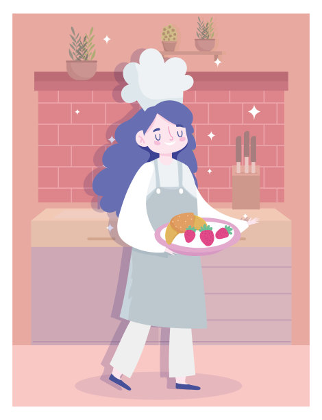 待在家里，女厨师携带水果和面包，进行烹饪检疫活动图片下载