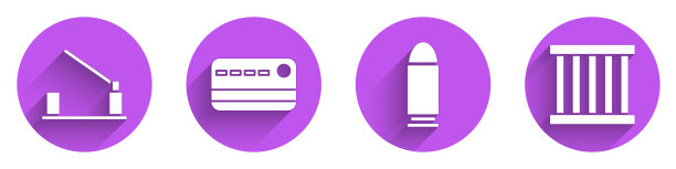 设置停车路障，信用卡，子弹和监狱窗口图标与长影子。向量图片下载