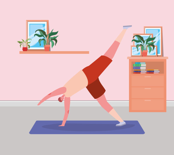 卡通人在家做运动矢量设计图片下载