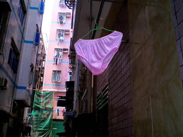 中国女性内裤挂在衣架上。图片下载
