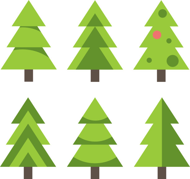 设置圣诞冷杉树孤立的白色图片下载