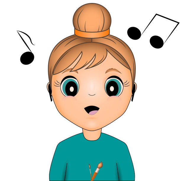 Сute喜欢听音乐和画画的女孩。图片下载