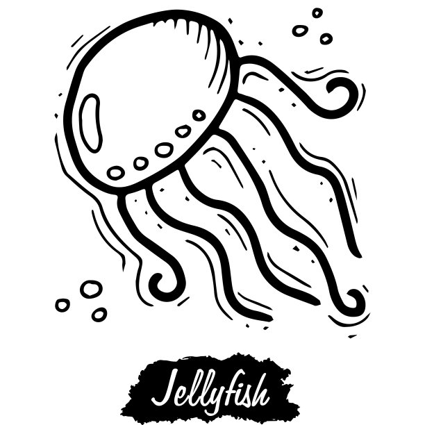水母孤立在白色背景上。黑色复古向量图片下载