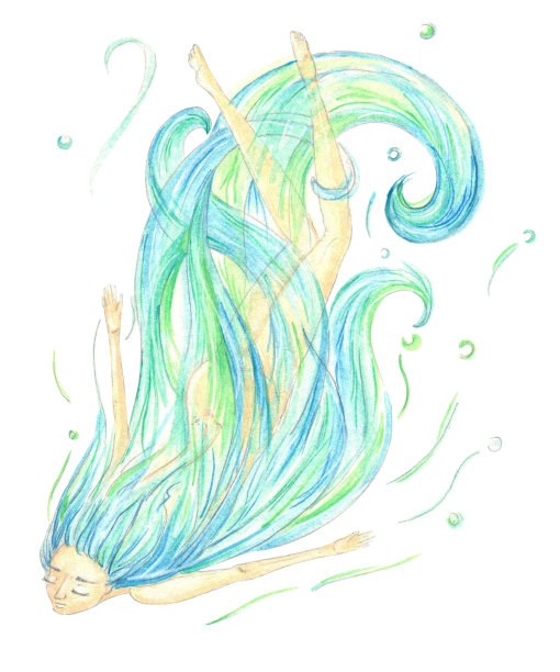 手绘水彩插图的一个游泳的女孩图片下载