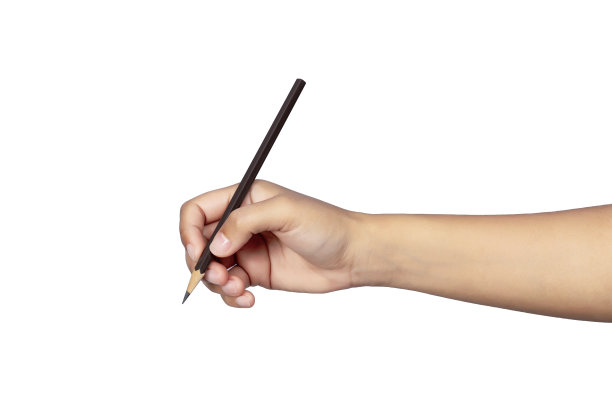 右手拿着铅笔孤立在白色背景上。图片下载
