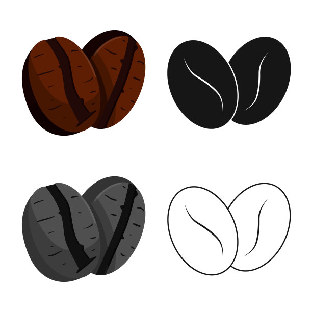 孤立对象咖啡和豆的符号集图片下载