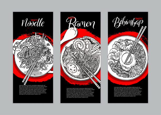 三个横幅上有不同的亚洲食物图片下载