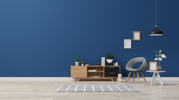 室内海报模拟客厅与彩色白色沙发。3 d渲染。图片下载