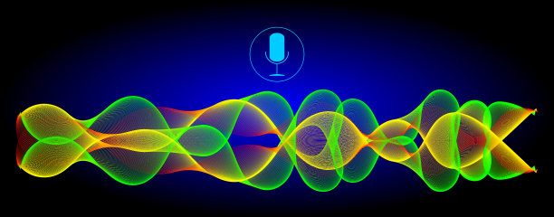 声音识别与麦克风和绿色，红色，黄色声波-插图图片下载