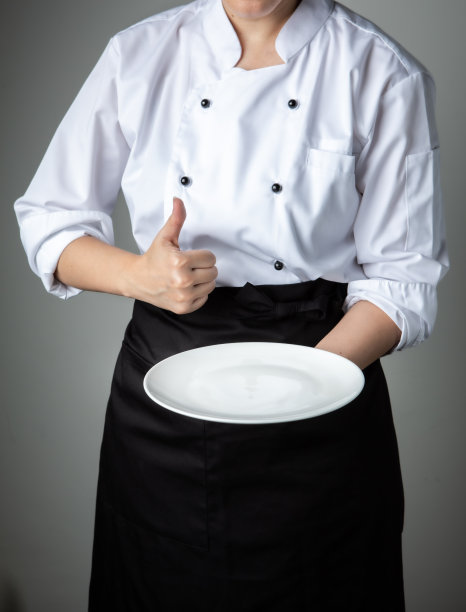 厨师制服用白色空盘子欢迎现菜餐厅推广图片下载