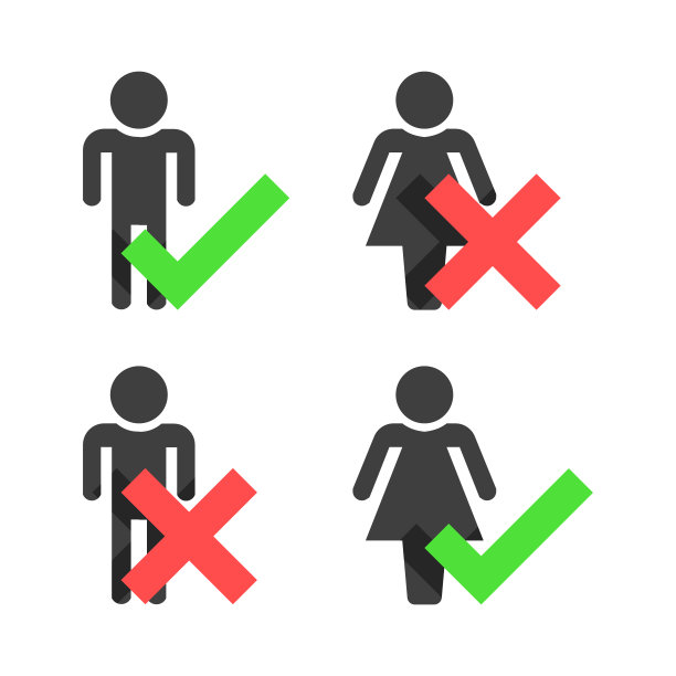 “不许男人入内”和“不许女人入内”的标志。许可的迹象。平的风格。孤立。图片下载