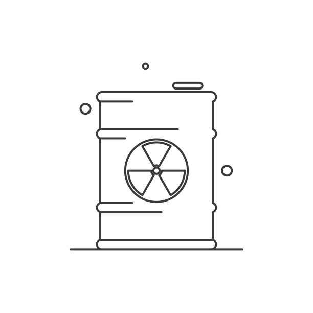 带有警告标志的放射性桶。轮廓线。孤立。图片下载