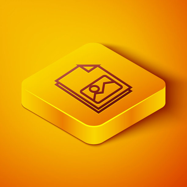 等距线图片景观图标孤立在橙色背景。黄色正方形按钮。矢量图图片下载