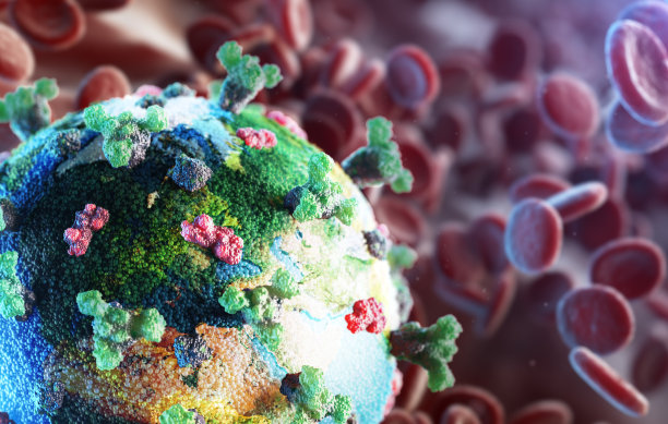 冠状病毒的爆发和冠状病毒流感背景的危险流感毒株病例作为一个大流行的医疗健康风险概念与疾病细胞。全球地图模型图片下载