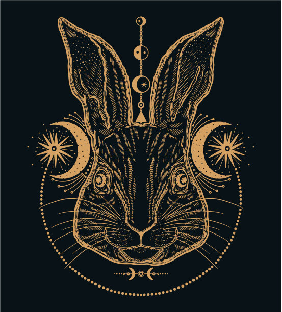 兔子动物的魔法画线中有金线图片下载