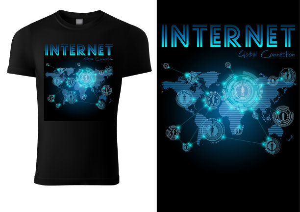 黑色t恤设计与蓝色霓虹互联网图片下载