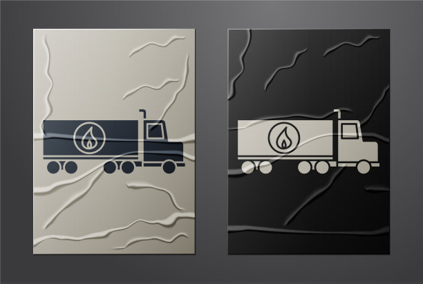 白色油罐车图标孤立在皱巴巴的纸上图片下载