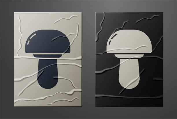 白色蘑菇图标孤立在皱巴巴的纸上图片下载